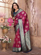 Joban Fashion Magenta Banarasi Soft Silk Woven Saree - Distacart
