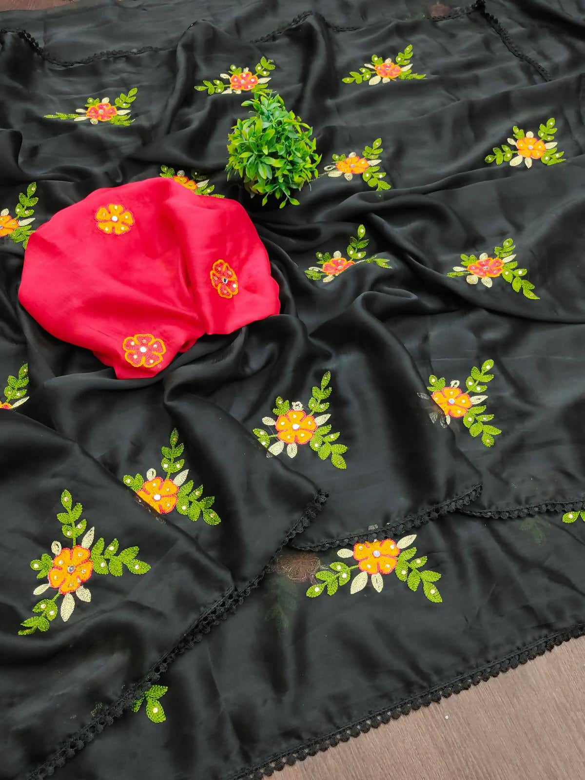 Teeya Creation Black Rangoli Silk Embroidery Work Party Wear Designer Saree - Distacart