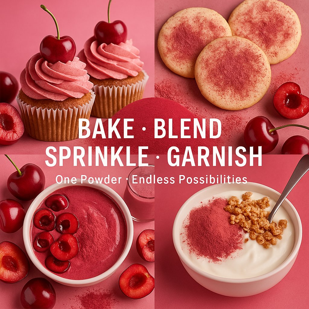 cherry powder pure natural fruit powder for smoothies baking beverages juices tea diy recipes vegan gluten free no added sugar 100 gm