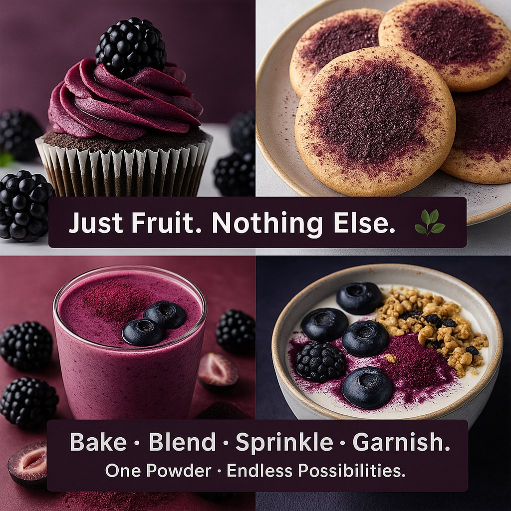 blackberry powder pure natural fruit powder for smoothies baking beverages juices tea diy recipes vegan gluten free no added sugar 100 gm