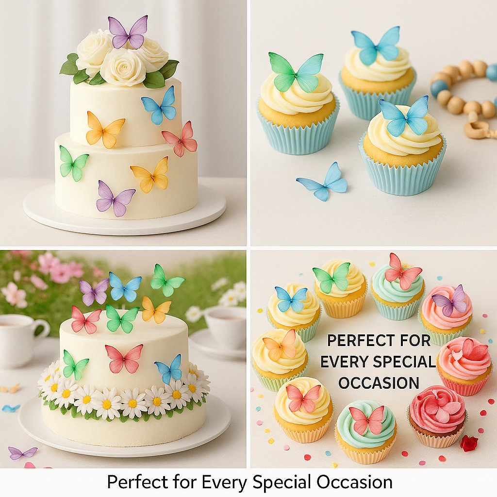 multicolor pack of 56 edible wafer paper butterflies