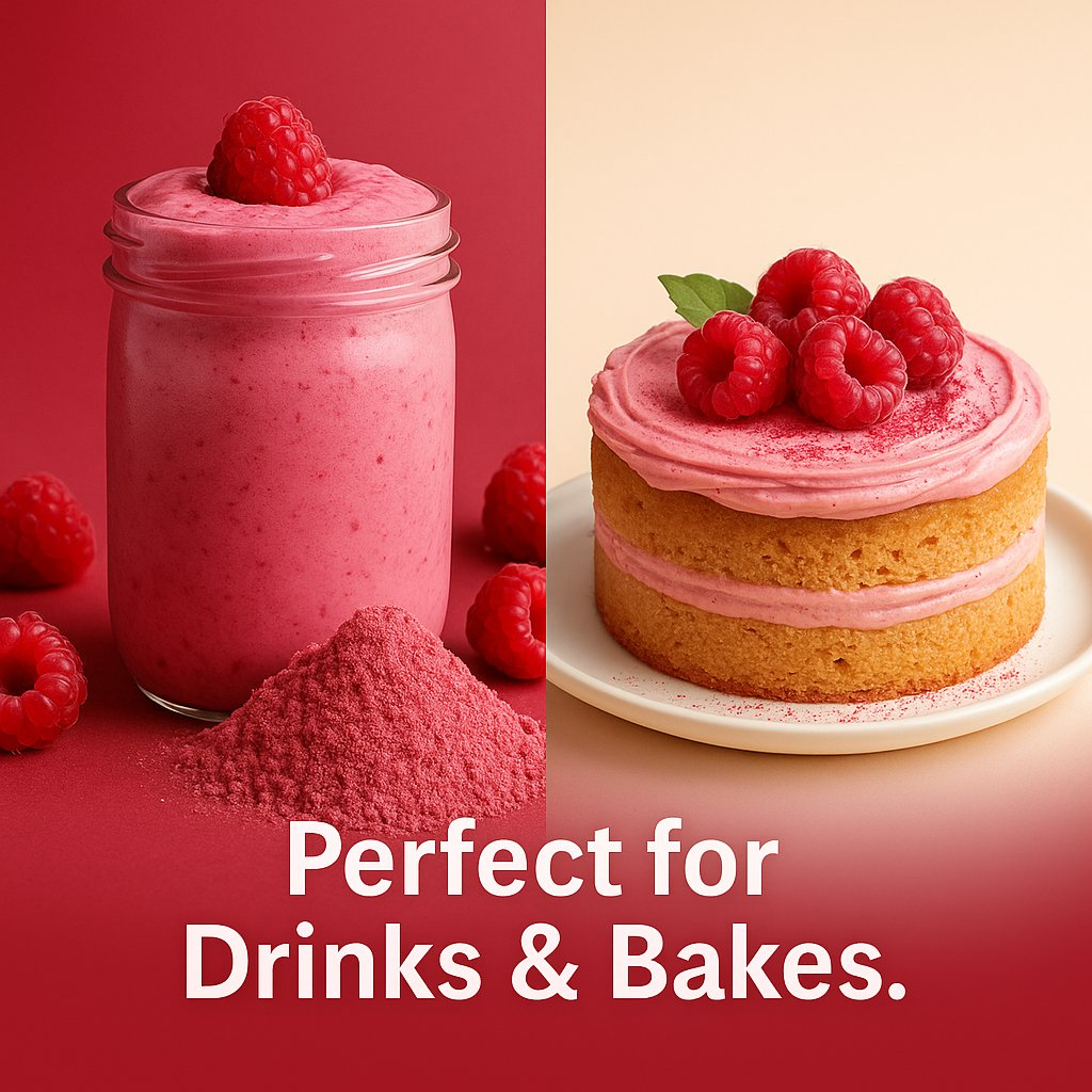 rasberry fruit powder pure natural fruit powder for smoothies baking beverages juices tea diy recipes vegan gluten free no added sugar 100 gm
