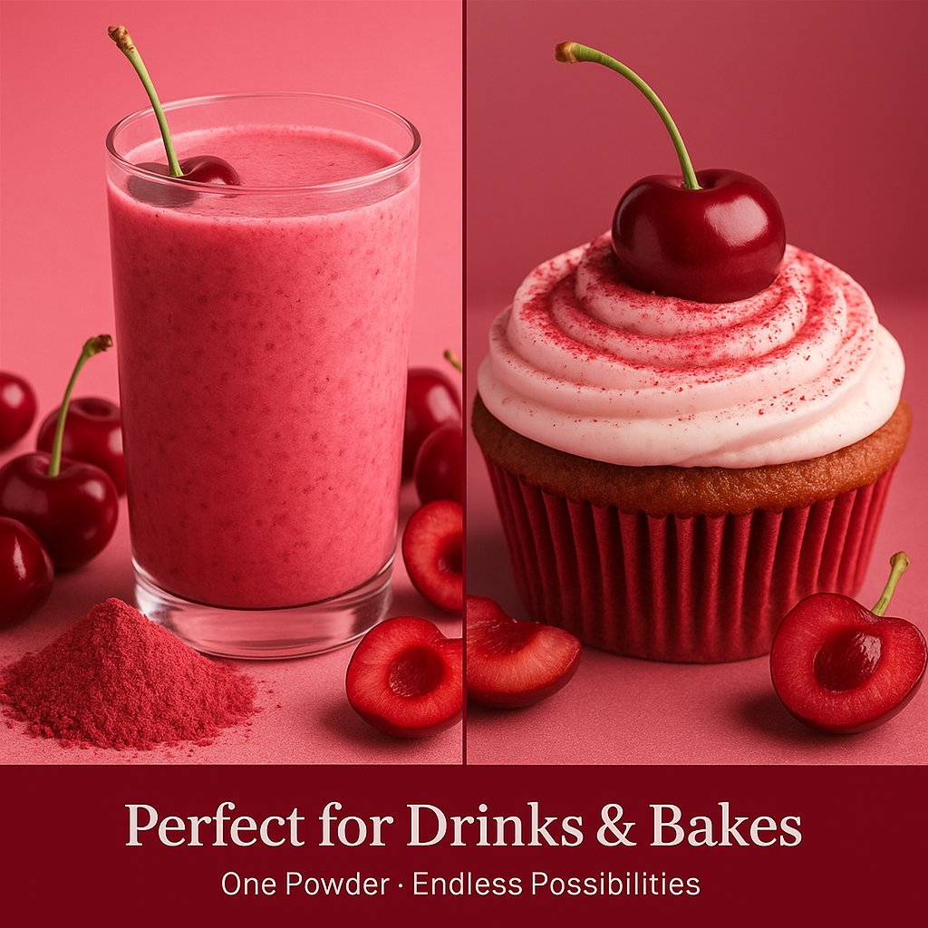 cherry powder pure natural fruit powder for smoothies baking beverages juices tea diy recipes vegan gluten free no added sugar 100 gm