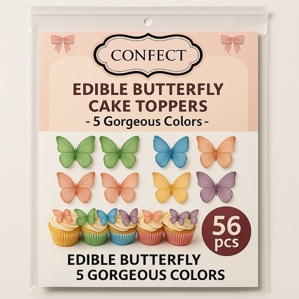 multicolor pack of 56 edible wafer paper butterflies