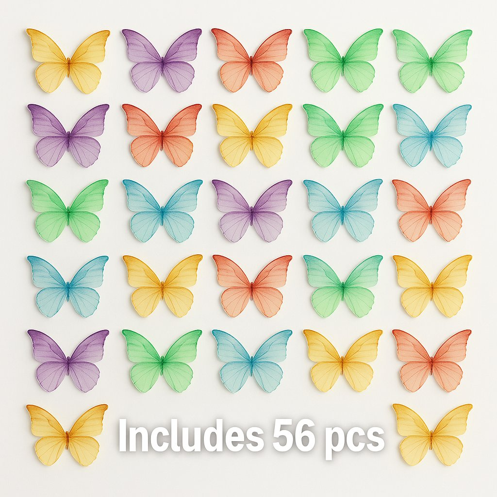 multicolor pack of 56 edible wafer paper butterflies