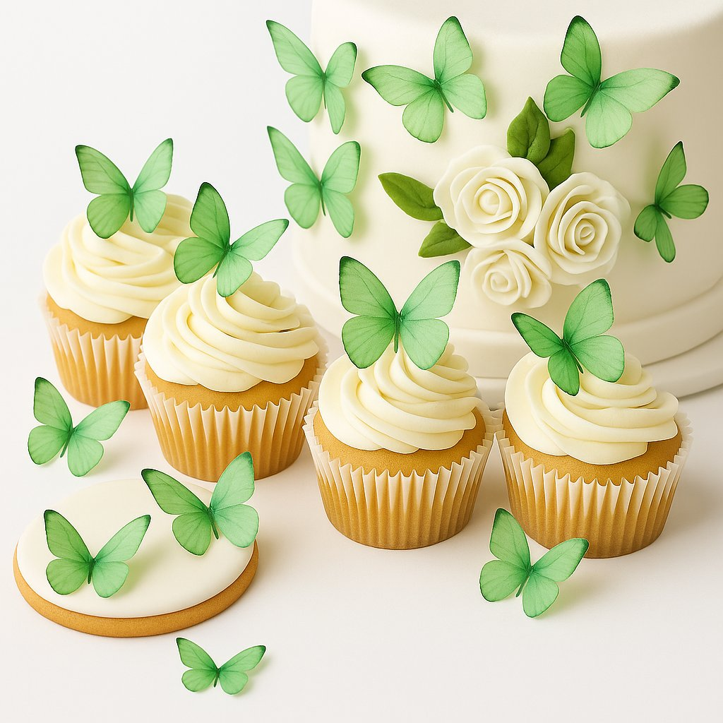 green pack of 56 edible wafer paper butterflies