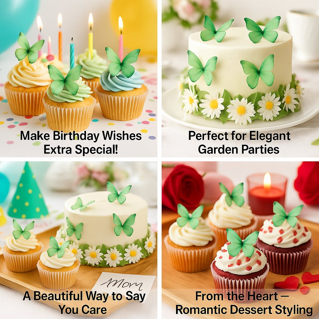 green pack of 56 edible wafer paper butterflies