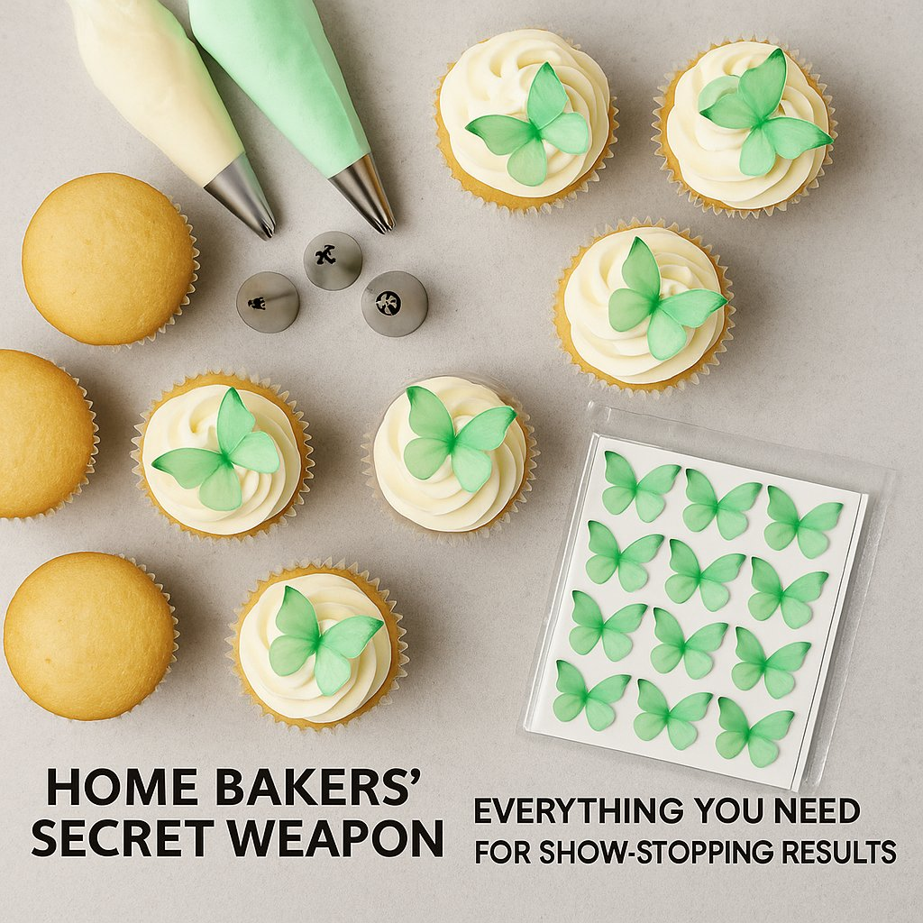 green pack of 56 edible wafer paper butterflies
