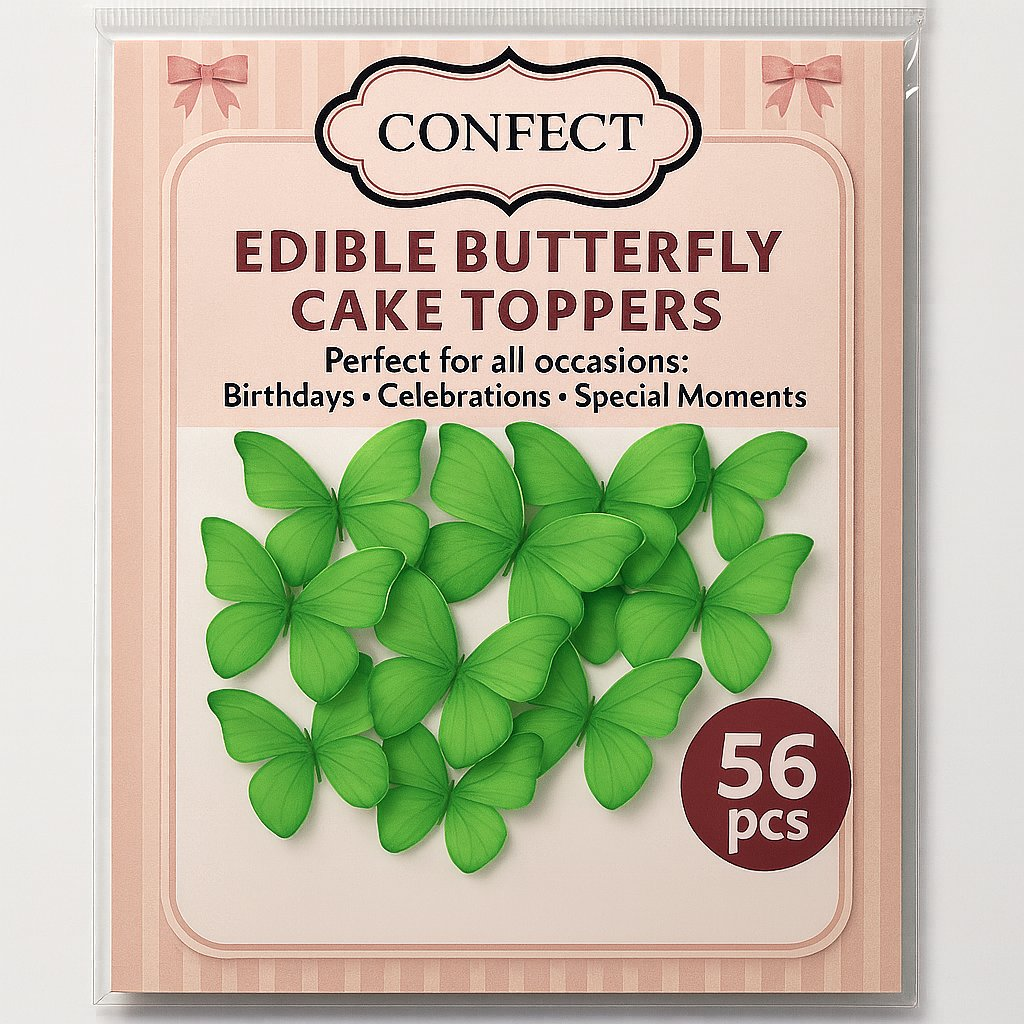 green pack of 56 edible wafer paper butterflies