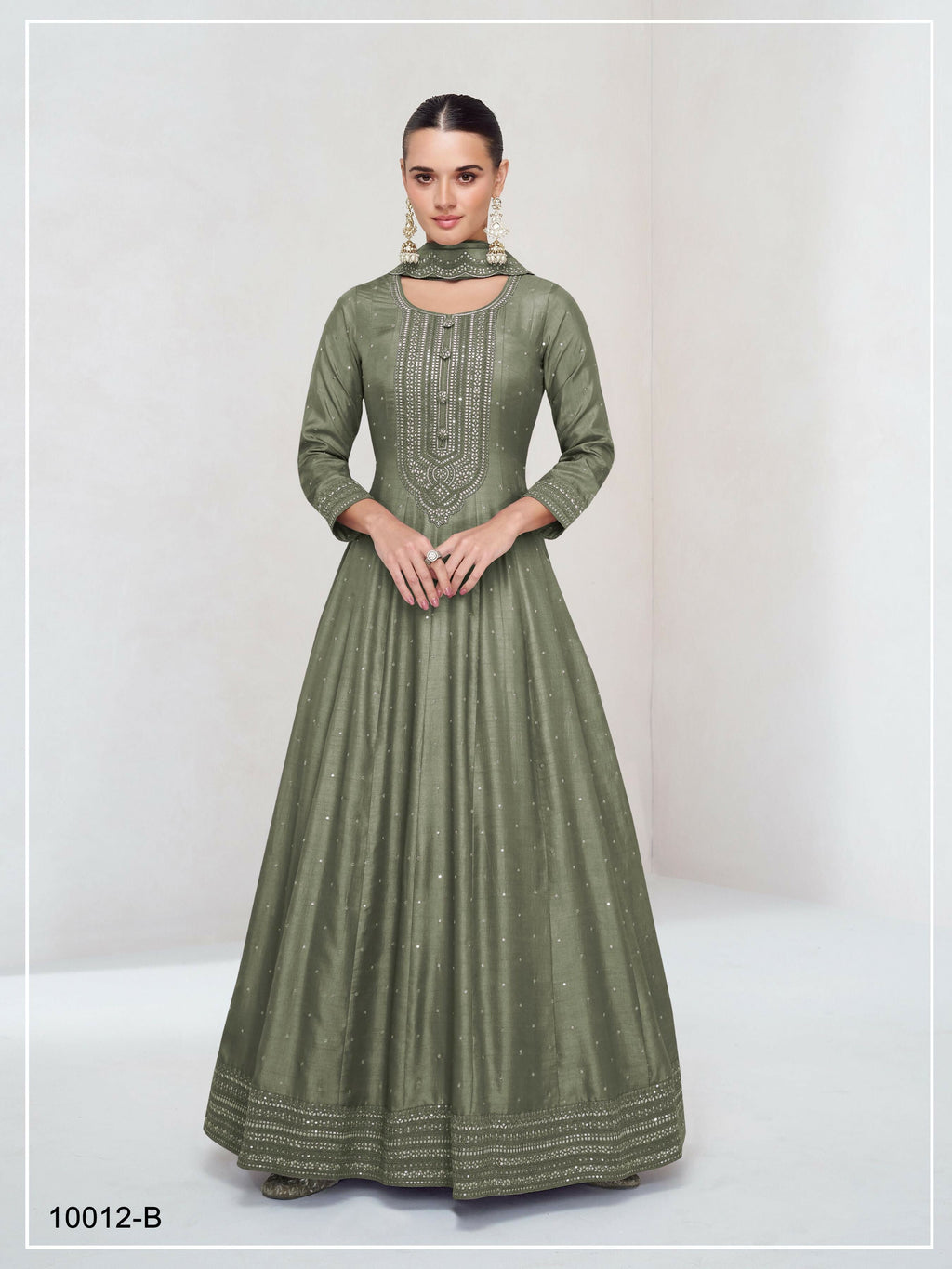 Teeya Creation Mehendi Color Heavy Vichitra Silk Embroidery Work Long Gown