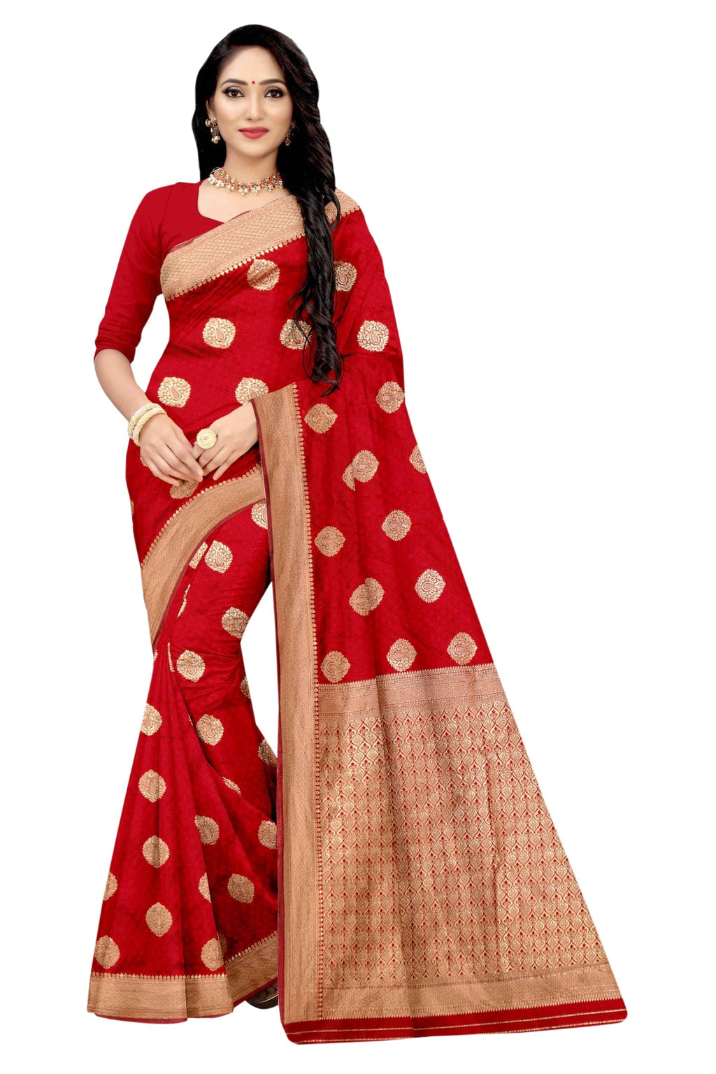 Vamika Red Weaving Banarasi Jacquard Saree
