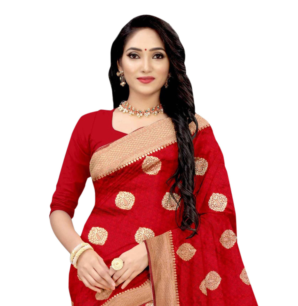Vamika Red Weaving Banarasi Jacquard Saree