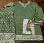 Aarshi Fashions Leaf Green Shimmer Silk Full Stitched Sharara Suits