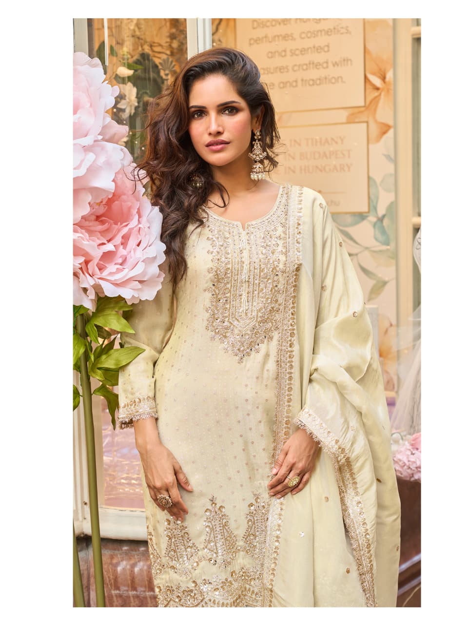 Aarshi Fashions Ivory Shimmer Silk Full Stitched Sharara Suits