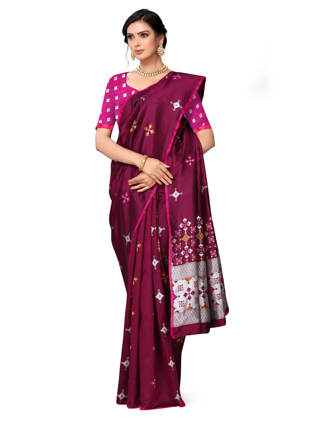 Vamika Weaving Banarasi Jacquard Maroon Kanjivaram Saree