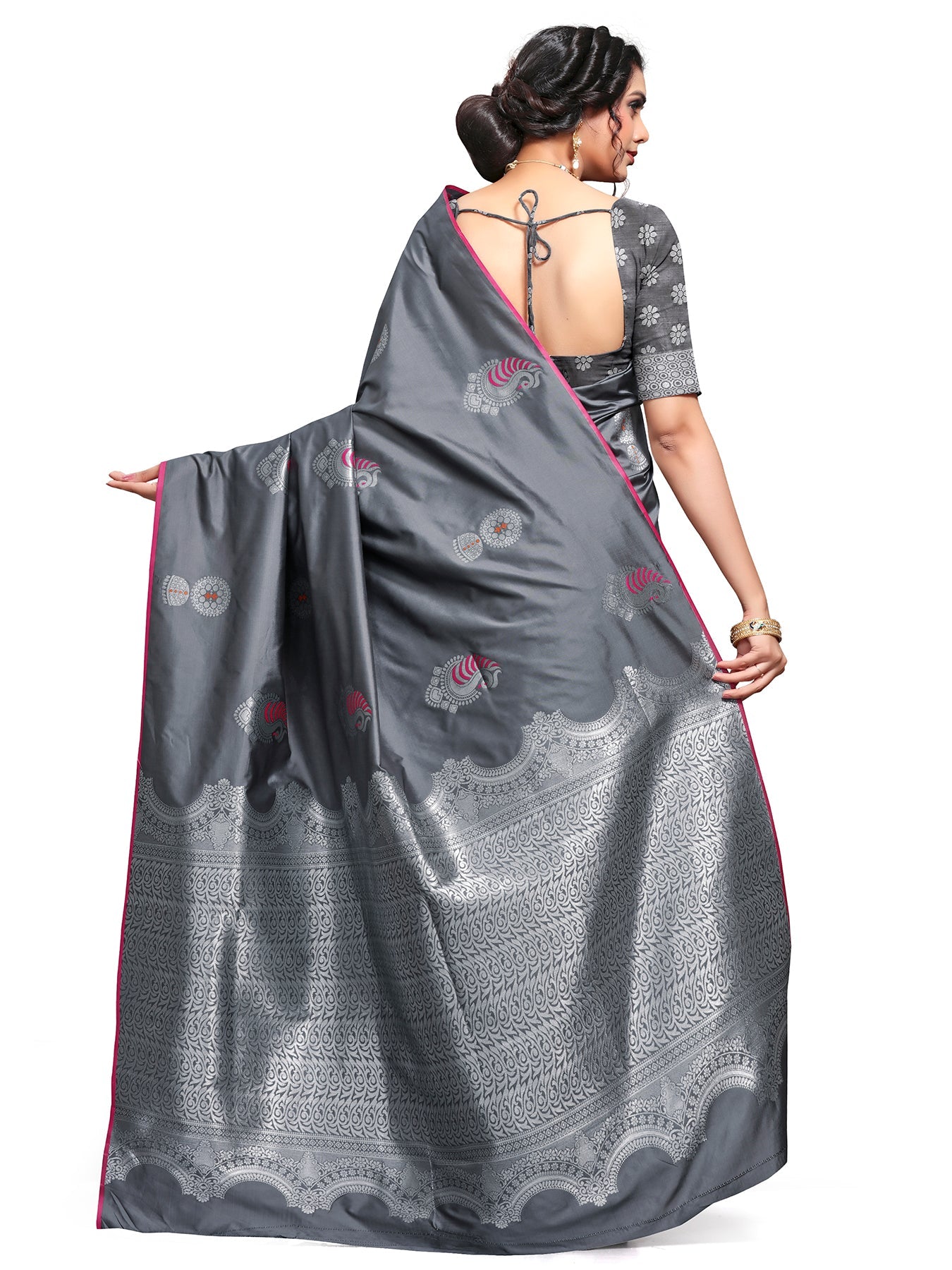 Vamika Weaving Banarasi Jacquard Grey Kanjivaram Saree