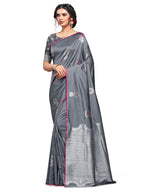 Vamika Weaving Banarasi Jacquard Grey Kanjivaram Saree