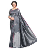 Vamika Weaving Banarasi Jacquard Grey Kanjivaram Saree