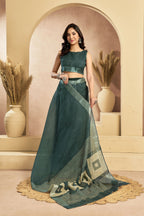 Vastranavya Morpeach Digital Printed Linen Ready To Wear Pocket Saree with Unstitched Blouse - Distacart