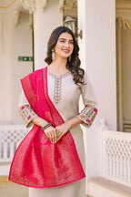 Festive Wear Ethnic White vetigun Stitched Suit With Dupatta - Nisha