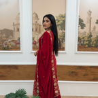 Teeya Creation Red Color Velvet Designer Embroidery Work party Wear Suit - Distacart