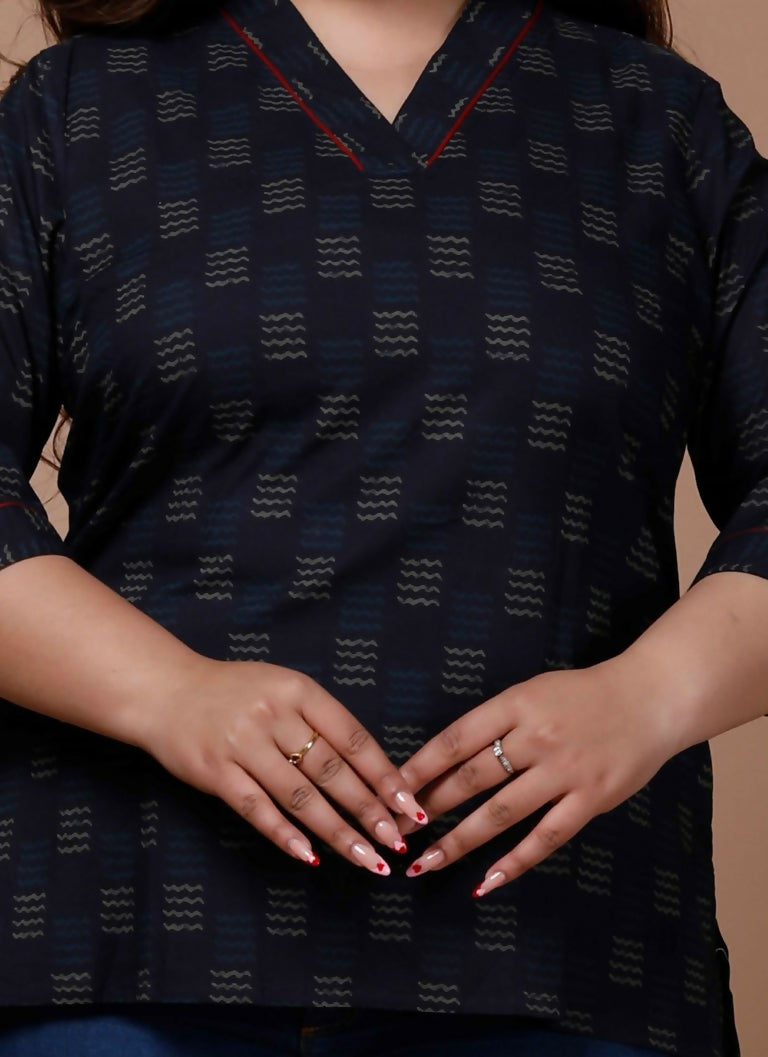 Miravan Women's Plus Size Blue Printed Indigo Kurti
