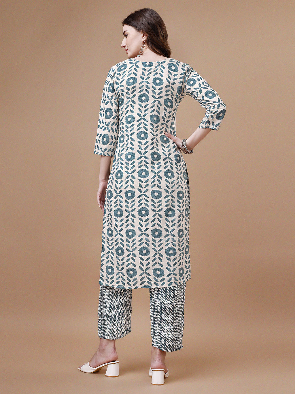 Women Tie Up Tassel Neck Printed Kurta With Pant, Multicolor - Hiral Fashion