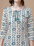 Women Tie Up Tassel Neck Printed Kurta With Pant, Multicolor - Hiral Fashion