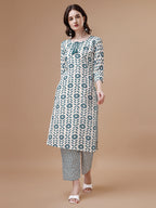 Women Tie Up Tassel Neck Printed Kurta With Pant, Multicolor - Hiral Fashion