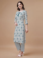 Women Tie Up Tassel Neck Printed Kurta With Pant, Multicolor - Hiral Fashion