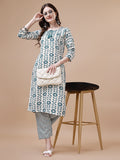 Women Tie Up Tassel Neck Printed Kurta With Pant, Multicolor - Hiral Fashion