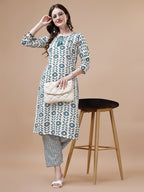 Women Tie Up Tassel Neck Printed Kurta With Pant, Multicolor - Hiral Fashion