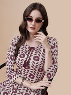 Women Tie Up Tassel Neck Printed Kurta With Pant, Multicolor - Hiral Fashion