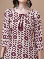 Women Tie Up Tassel Neck Printed Kurta With Pant, Multicolor - Hiral Fashion