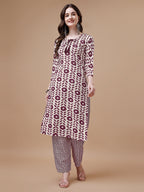 Women Tie Up Tassel Neck Printed Kurta With Pant, Multicolor - Hiral Fashion