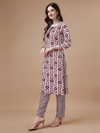 Women Tie Up Tassel Neck Printed Kurta With Pant, Multicolor - Hiral Fashion