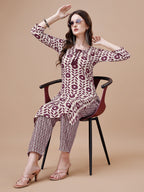 Women Tie Up Tassel Neck Printed Kurta With Pant, Multicolor - Hiral Fashion