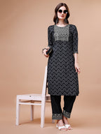 Embroidered Chevron Printed Cotton Kurta With Pant, Multicolor - Hiral Fashion - Distacart