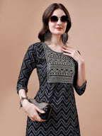 Embroidered Chevron Printed Cotton Kurta With Pant, Multicolor - Hiral Fashion - Distacart