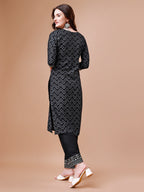 Embroidered Chevron Printed Cotton Kurta With Pant, Multicolor - Hiral Fashion - Distacart