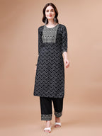 Embroidered Chevron Printed Cotton Kurta With Pant, Multicolor - Hiral Fashion - Distacart