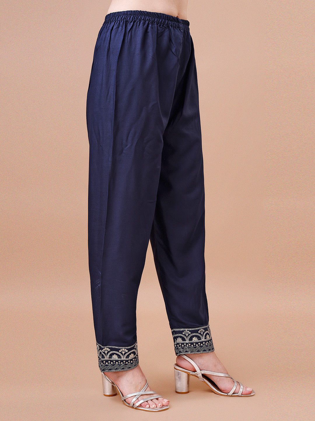 Embroidered Chevron Printed Cotton Kurta With Pant, Multicolor - Hiral Fashion - Distacart