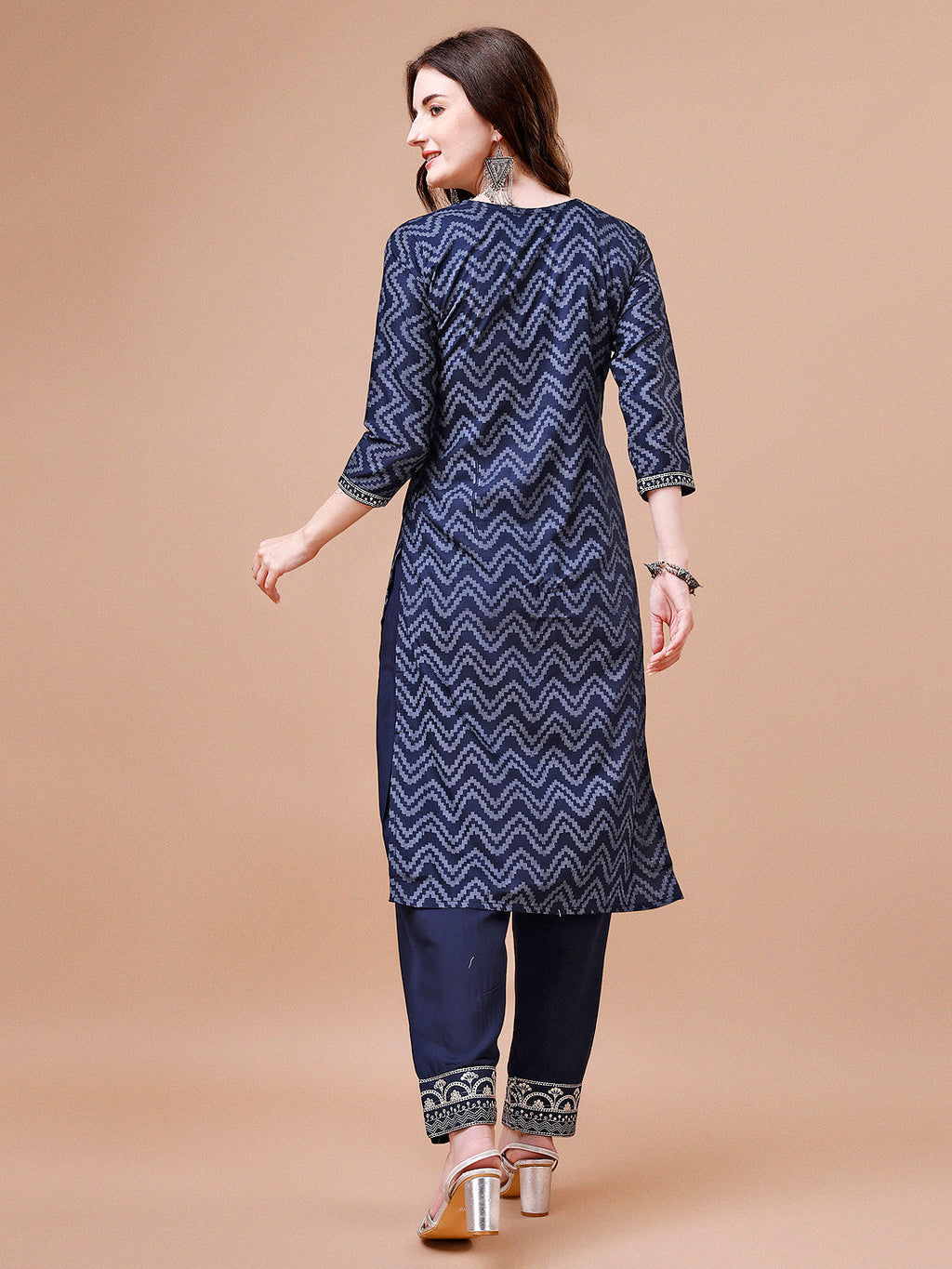 Embroidered Chevron Printed Cotton Kurta With Pant, Multicolor - Hiral Fashion - Distacart