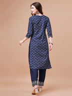 Embroidered Chevron Printed Cotton Kurta With Pant, Multicolor - Hiral Fashion - Distacart