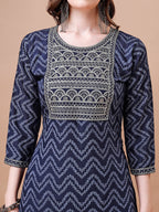 Embroidered Chevron Printed Cotton Kurta With Pant, Multicolor - Hiral Fashion - Distacart