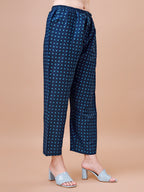 Embroidered And Striped Printed Indigo Kurta With Pant & Printed Dupatta, Multicolor - Hiral Fashion