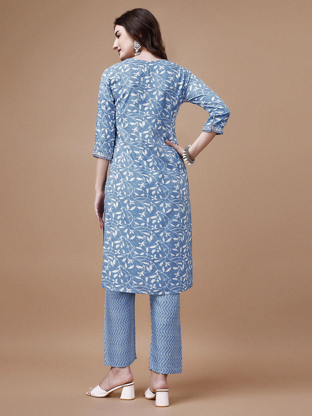 Embroidered & Floral Printed Cotton Kurta With Pant & Dupatta Set, Multicolor - Hiral Fashion - Distacart