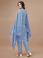 Embroidered & Floral Printed Cotton Kurta With Pant & Dupatta Set, Multicolor - Hiral Fashion - Distacart