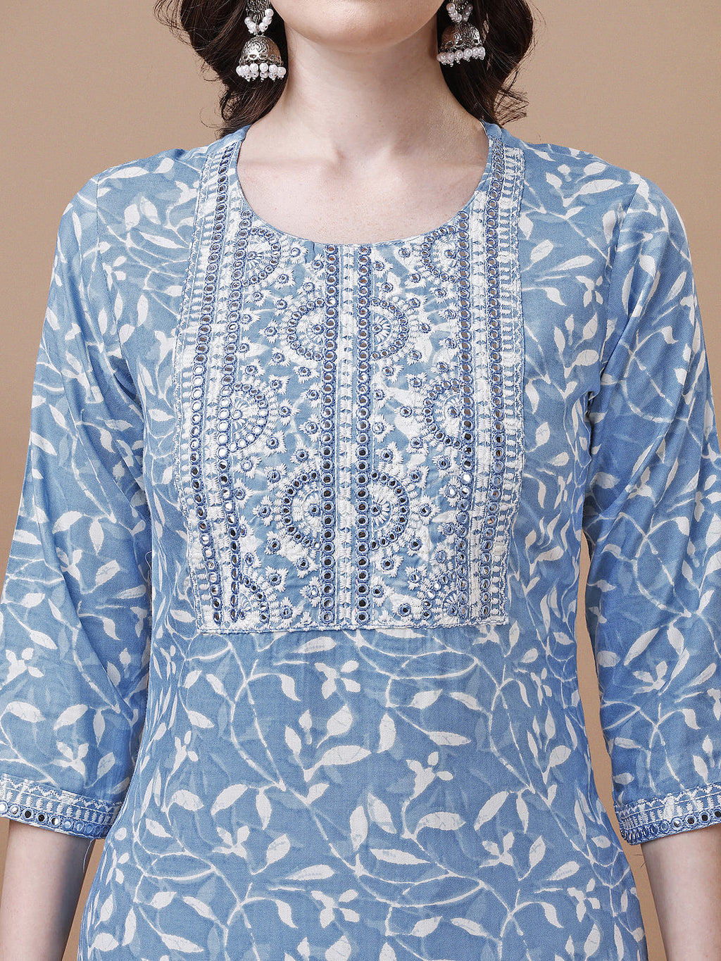 Embroidered & Floral Printed Cotton Kurta With Pant & Dupatta Set, Multicolor - Hiral Fashion - Distacart