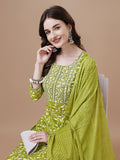 Embroidered & Floral Printed Cotton Kurta With Pant & Dupatta Set, Multicolor - Hiral Fashion - Distacart